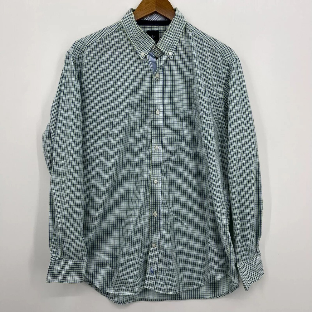 Tailorbyrd Collection Mens Large Green Blue Check Long Sleeve Button Down Shirt